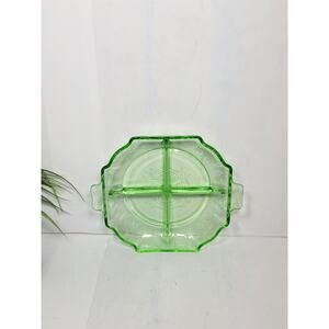Vintage Relish Tray Lorain Green Basket Depression Indiana Glass Uranium